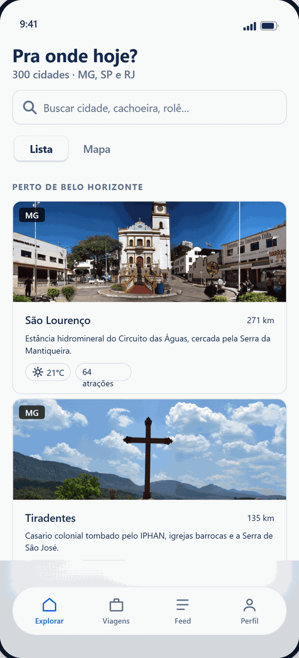 Interface do Aplicativo O que Fazer no Sudeste