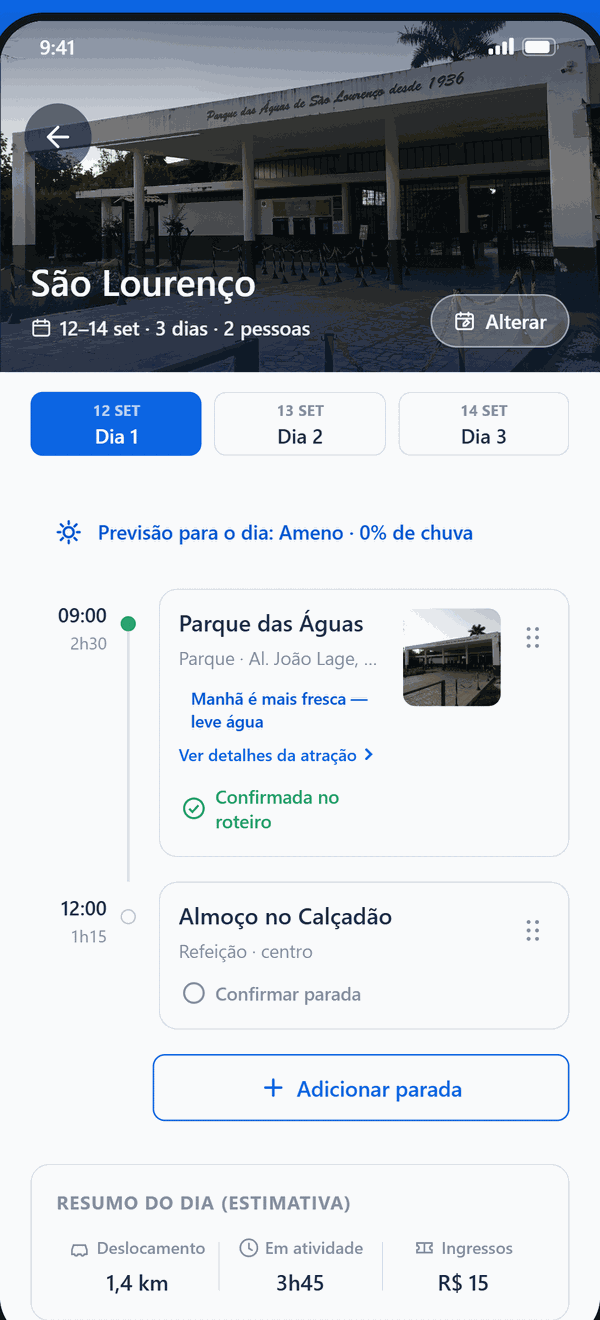 Tela de roteiro organizado por tempo no aplicativo